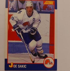 Hockey Trading Card with Blue and White Design Joe Sakic